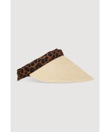 Straw Visor with Leopard Print Band