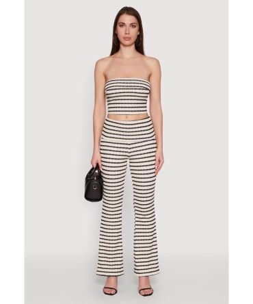 Stylish Foldover Striped Flare Leg Casual Pants
