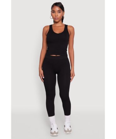Stylish High Waisted Seamless Ribbed Knit Leggings