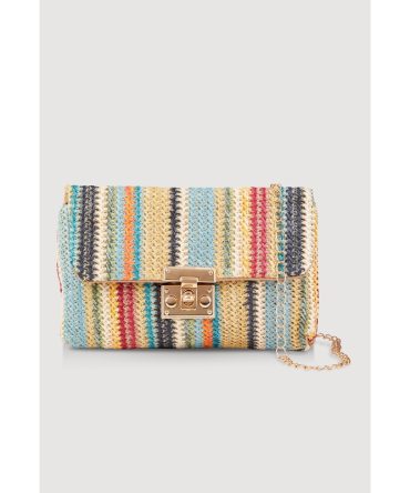 Stylish Multi Color Striped Crossbody Clutch Bag with Removable Strap