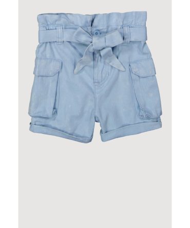 Toddler Girls Denim Cargo Shorts with Tie Waist Belt