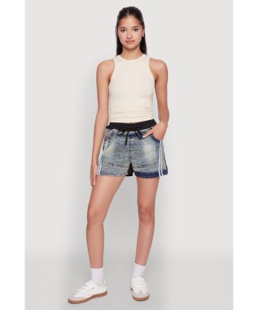 Trendy High Waisted Contrast Trim Sweatshorts