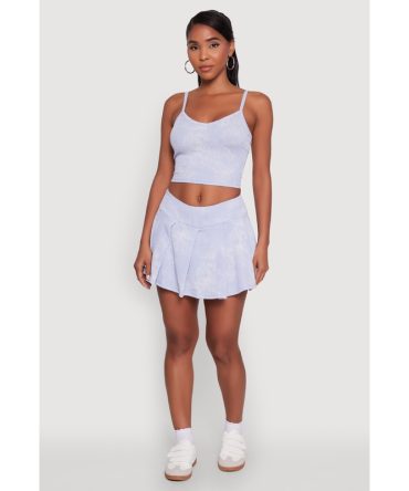 Trendy Rib Knit Acid Wash Pleated Skort