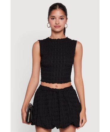 Trendy Textured Knit Sleeveless Crop Top