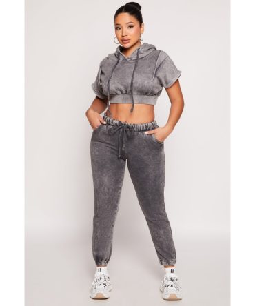 Acid Wash Fleece Drawstring Joggers