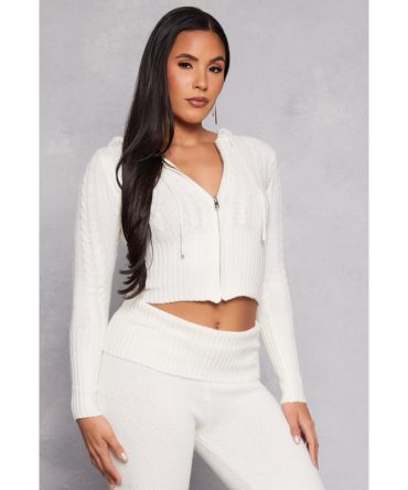Almost Famous Cable Knit Zip Front Hoodie