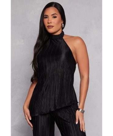 Almost Famous Plisse Asymmetrical Hem Halter Top