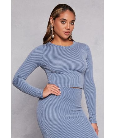 Almost Famous Ribbed Knit Long Sleeve Crop Top