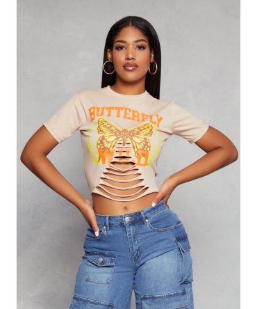 Butterfly Wild Laser Cut Graphic Top