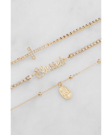 Cubic Zirconia Blessed Charm Anklet Trio