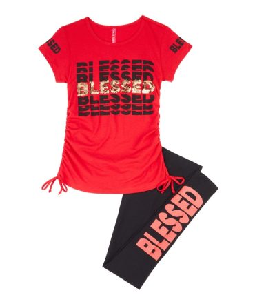 Girls Blessed Sequin Graphic Tee and Leggings
