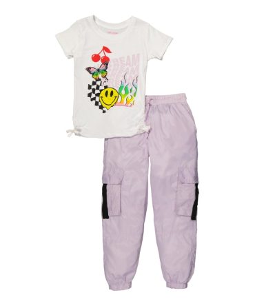 Girls Dream Graphic Top and Nylon Cargo Joggers