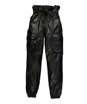Girls Faux Leather Paper Bag Waist Cargo Pants