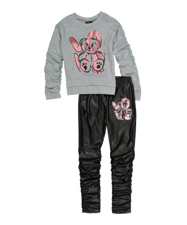 Girls Love Bear Graphic Sweatshirt and Stacked Leggings