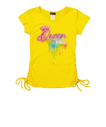 Girls Rhinestone Sequin Queen Vibes Graphic Top