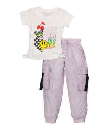 Little Girls Dream Graphic Top and Nylon Cargo Joggers