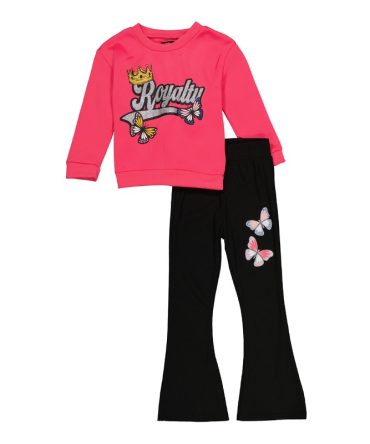 Little Girls Royalty Graphic Sweatshirt and Flare Pants