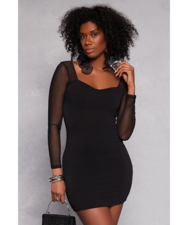 Mesh Sleeve Sweetheart Mini Dress