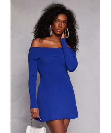 Ribbed Knit Off The Shoulder Dress