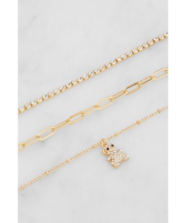 Teddy Bear Charm Anklets Set of 3