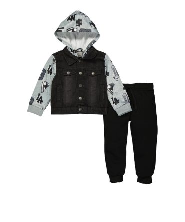 Toddler Boys Denim Hooded Jacket and Joggers