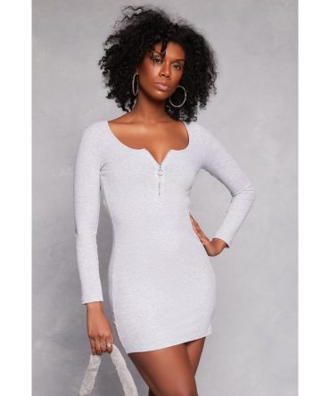 Zip Front Long Sleeve Dress