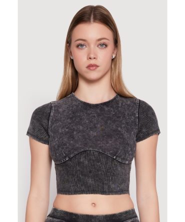 Acid Wash Corset Detail Crop Top