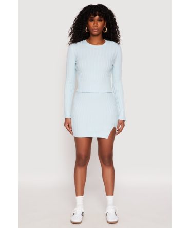 Almost Famous Ribbed Knit Side Slit Skirt