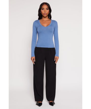 Basic Long Sleeve V Neck Top