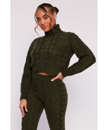 Cable Knit Turtleneck Cropped Sweater
