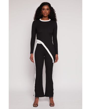 Contrast Trim Textured Knit Pants