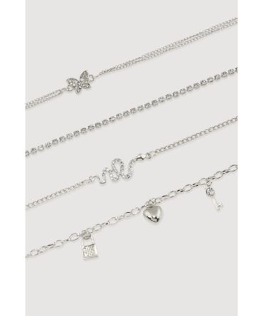 Cubic Zirconia Charm Anklets Set of 4