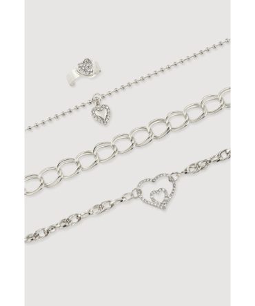 Cubic Zirconia Heart Anklet Trio with Toe Ring