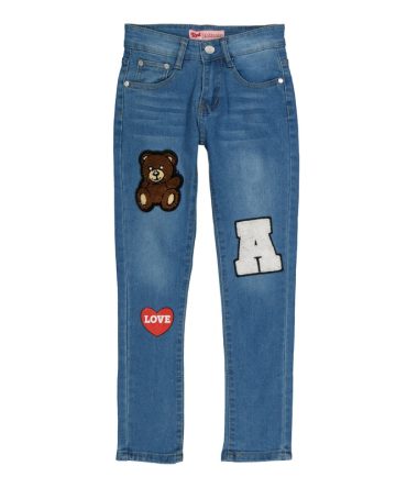 Girls Bear Graphic Chenille Patch Skinny Jeans