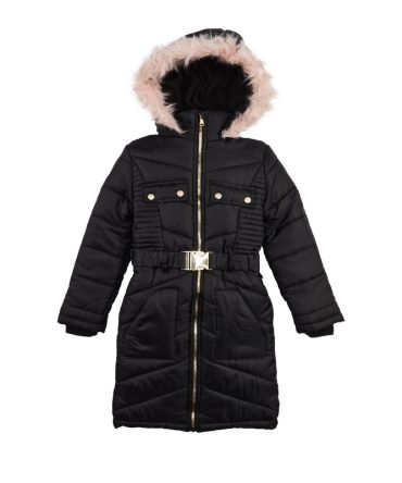Girls Belted Long Puffer Jacket