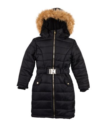 Girls Faux Fur Hooded Long Puffer Jacket