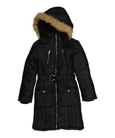 Girls Faux Fur Trim Hooded Puffer Jacket