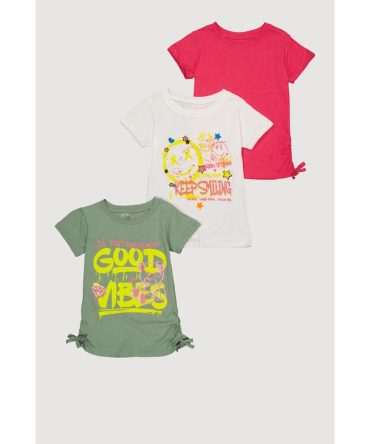 Girls Graphic Ruched Tees 3 Pack