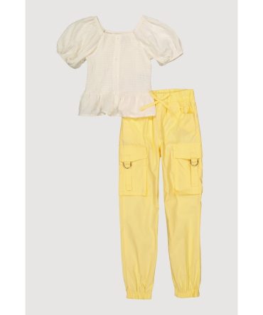 Girls Puff Sleeve Peasant Top and Cargo Joggers