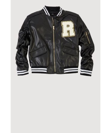 Girls R Initial Chenille Patch Varsity Jacket