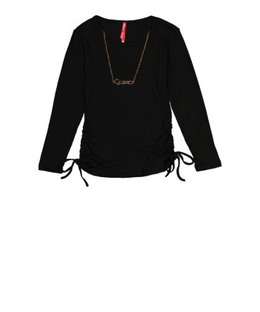 Girls Ribbed Long Sleeve Top with Necklace