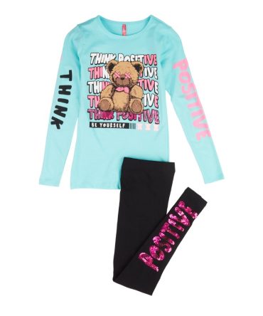 Girls Think Positive Sequin Graphic Tee and Leggings