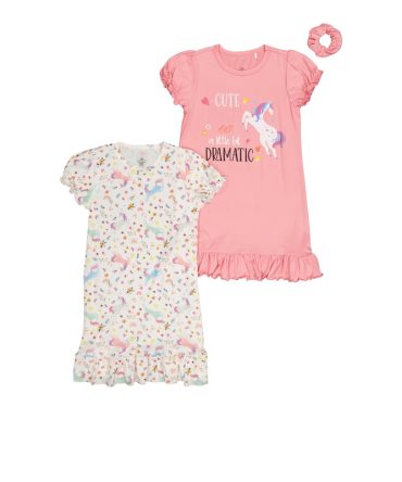 Girls Unicorn Print Nightgowns with Scrunchie