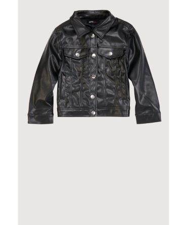 Little Girls Faux Leather Button Front Jacket