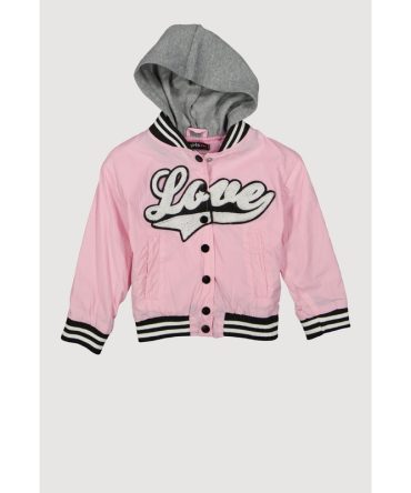 Little Girls Love Chenille Patch Hooded Varsity Jacket