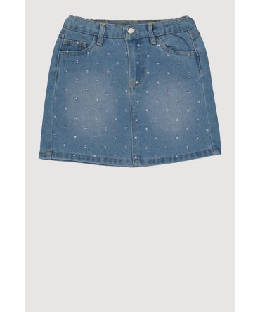 Little Girls Rhinestone Studded Denim Skirt