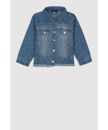 Little Girls Rhinestone Studded Frayed Denim Jacket