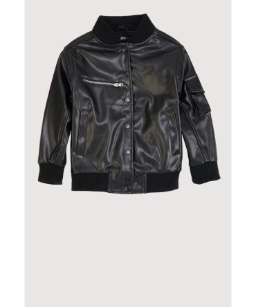 Little Girls Zip Pocket Faux Leather Bomber Jacket