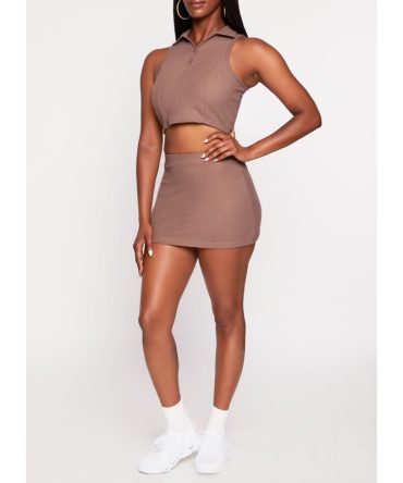 Textured Knit High Waist Mini Skirt