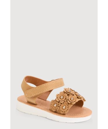 Toddler Girls 3D Flower Band Velcro Strap Sandals